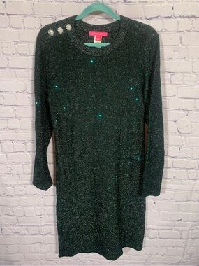 Lilly Pulitzer Morgen Sequin Sweater Dress Evergreen Metallic Size XL Preppy